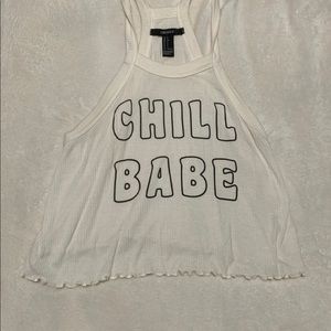 White “chill babe” cropped tank top